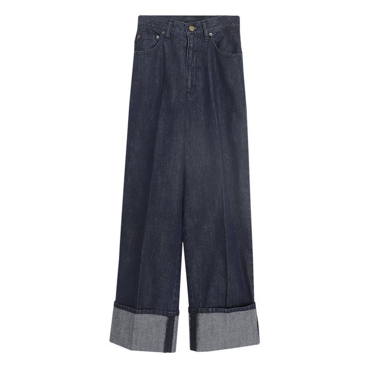 インディゴ | ワイドストレートターンバックデニム デニム パンツ | Pierrot