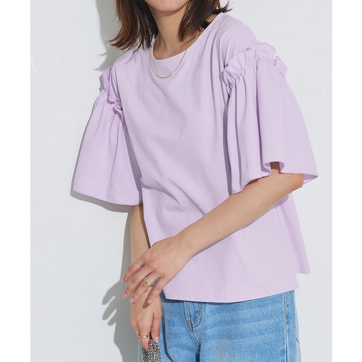 ラベンダー | ドライタッチフリルギャザースリーブTシャツ Tシャツ ドライタッチ | Pierrot