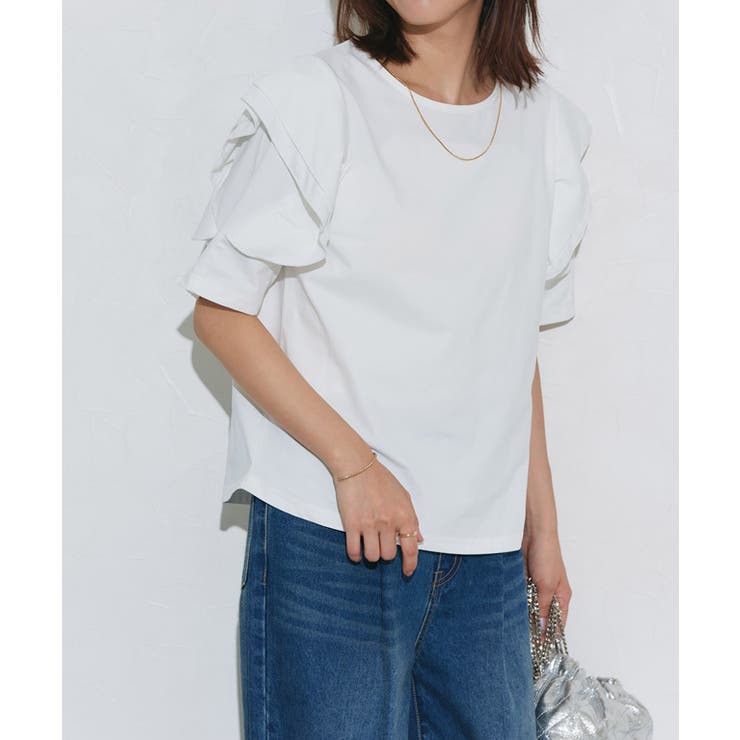 オフホワイト | ドライタッチラッフルフリルスリーブTシャツ Tシャツ ドライタッチ | Pierrot