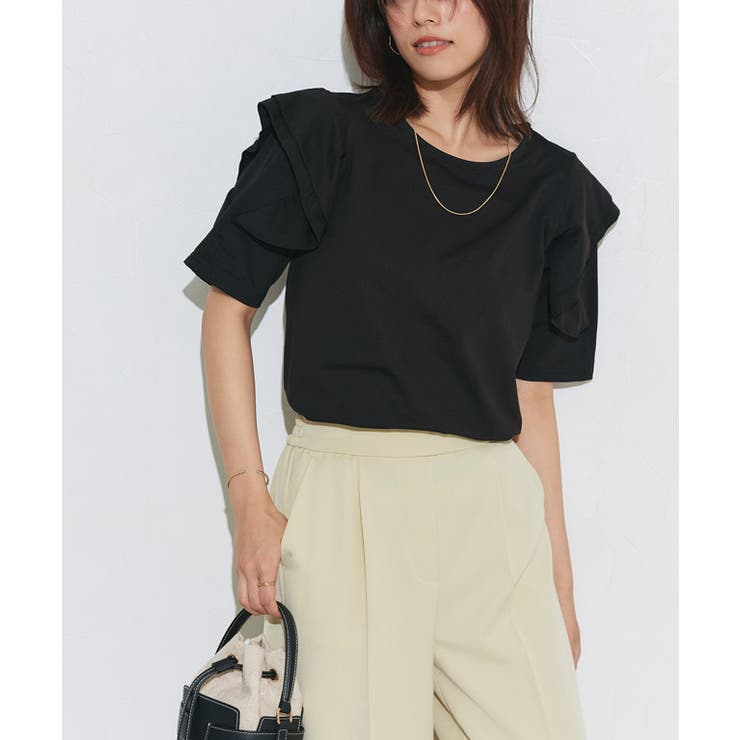 ブラック | ドライタッチラッフルフリルスリーブTシャツ Tシャツ ドライタッチ | Pierrot