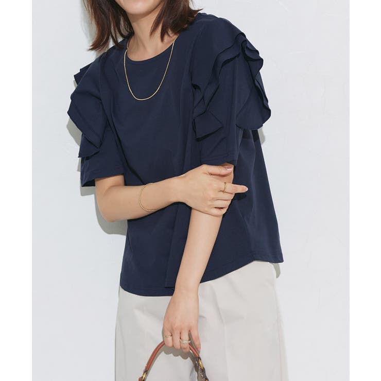 ネイビー | ドライタッチラッフルフリルスリーブTシャツ Tシャツ ドライタッチ | Pierrot