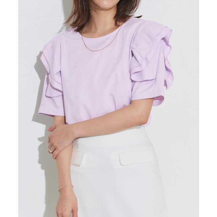 ラベンダー | ドライタッチラッフルフリルスリーブTシャツ Tシャツ ドライタッチ | Pierrot