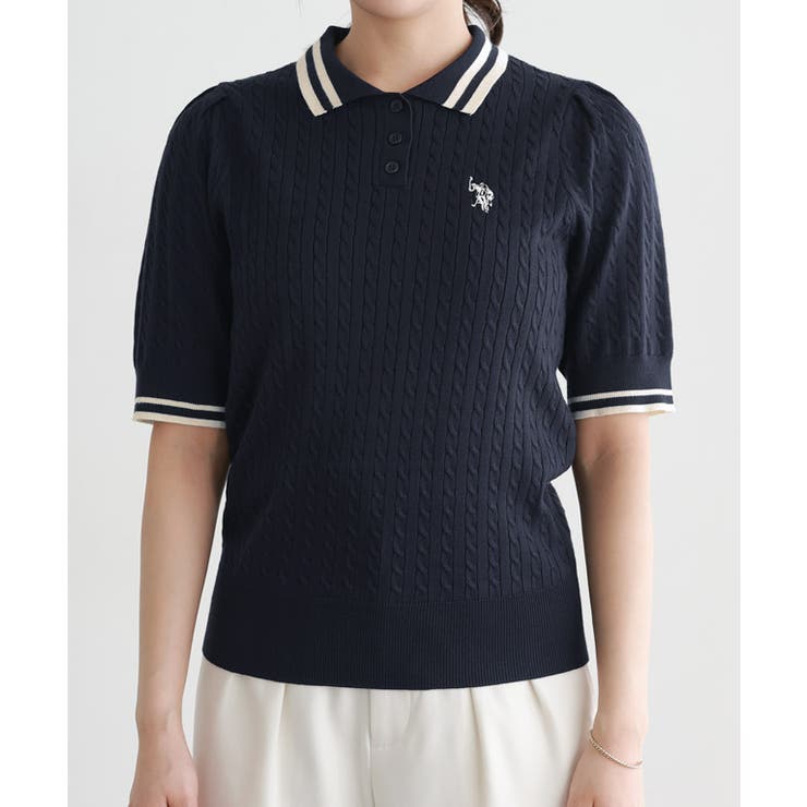 【U.S.POLO ASSN.】配色デザインポロニット