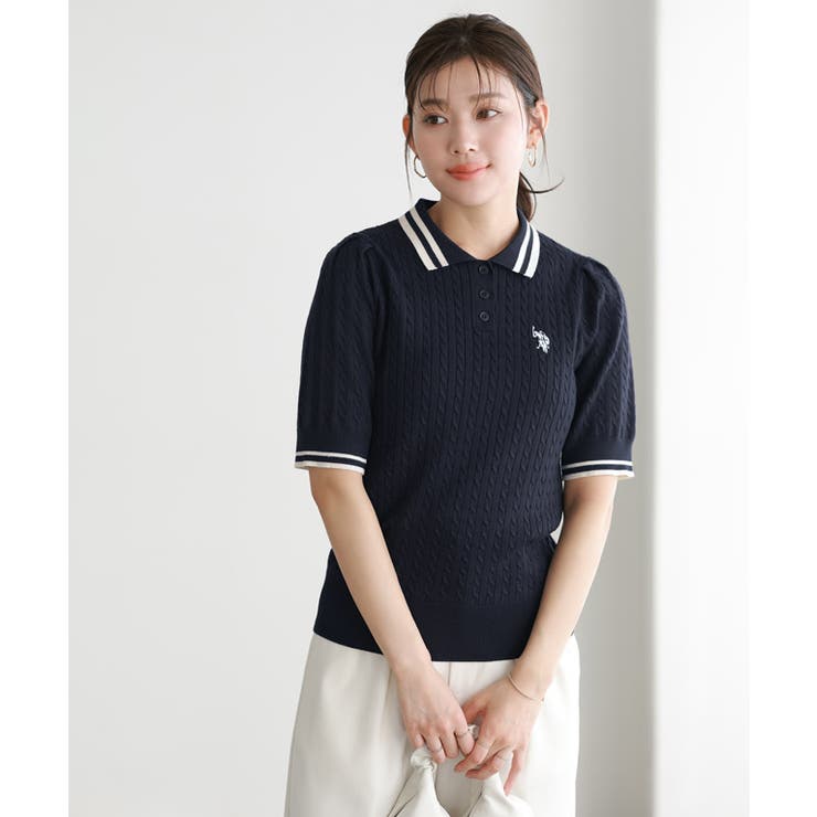 【U.S.POLO ASSN.】配色デザインポロニット