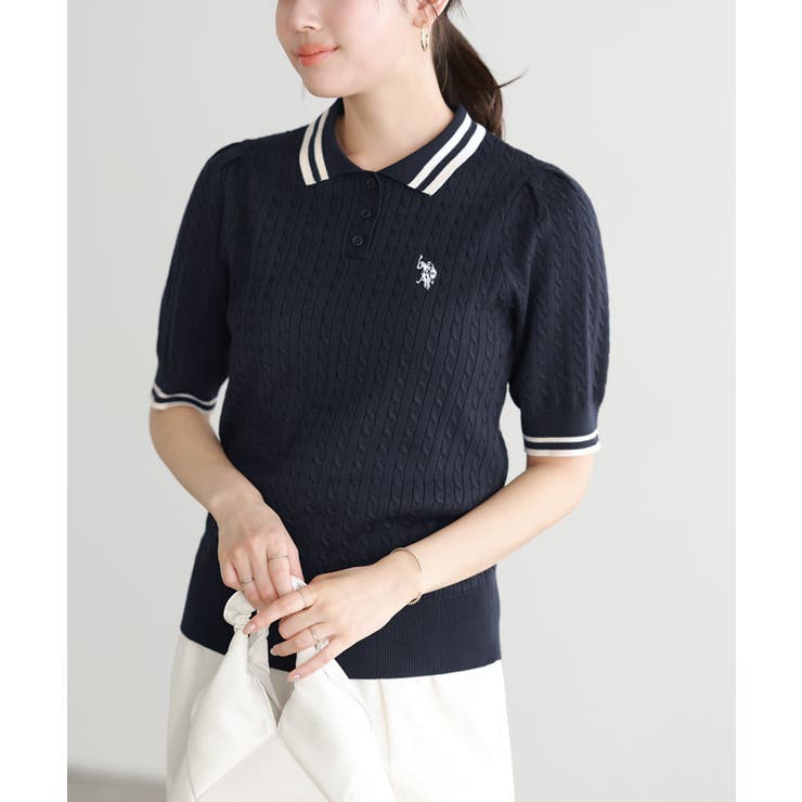 【U.S.POLO ASSN.】配色デザインポロニット