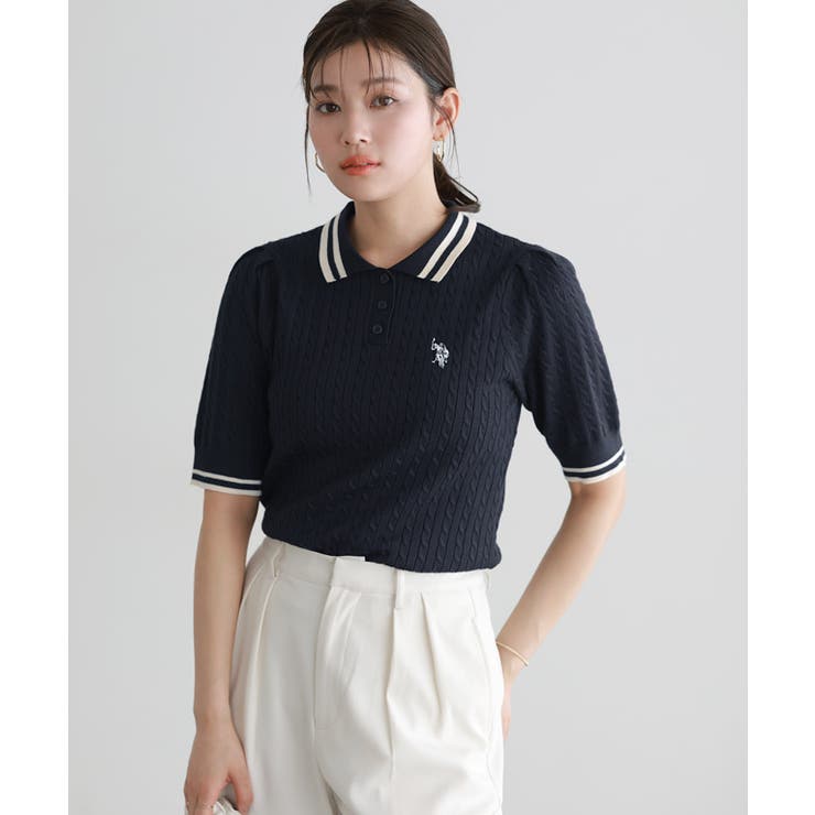 【U.S.POLO ASSN.】配色デザインポロニット