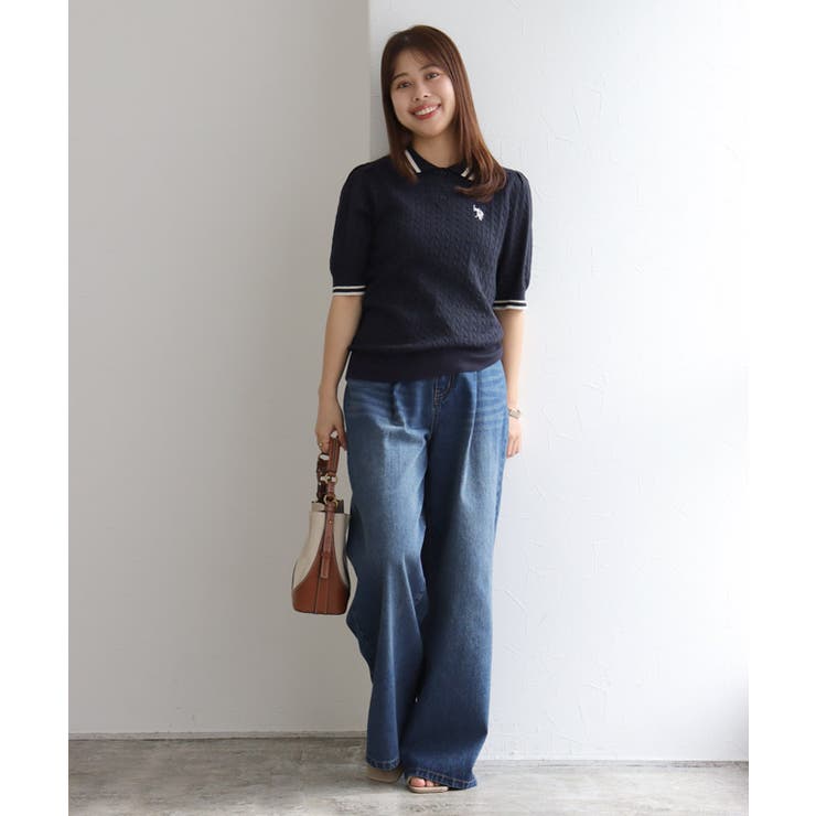 【U.S.POLO ASSN.】配色デザインポロニット