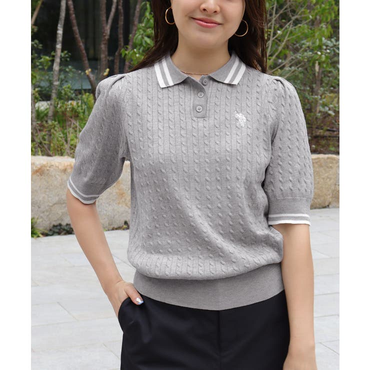 【U.S.POLO ASSN.】配色デザインポロニット