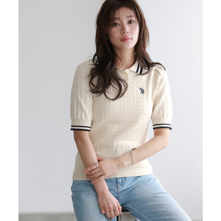 【U.S.POLO ASSN.】配色デザインポロニット