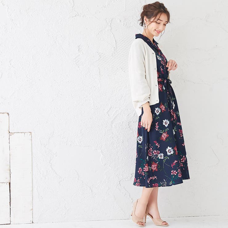 TOCCA ネイビー花柄シャツワンピース 花柄シャツワンピースワンピ