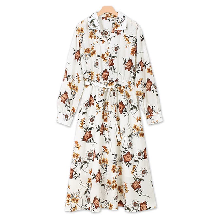 花柄シャツワンピースワンピ ワンピース 花柄 レトロ 大花 長袖
