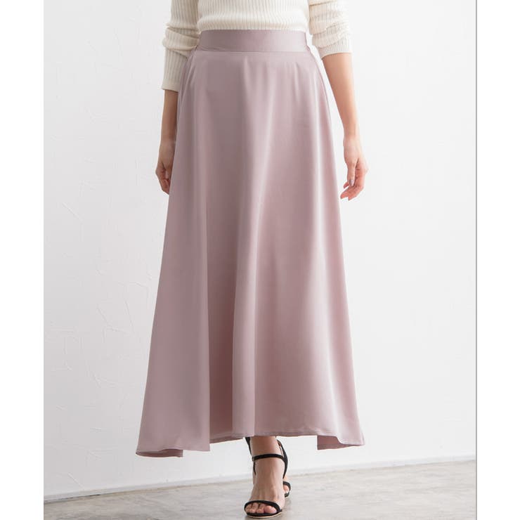 スモークピンク | サテンセミフレアスカート スカート ロング シンプル サテン ロング丈 ミモレ | Pierrot