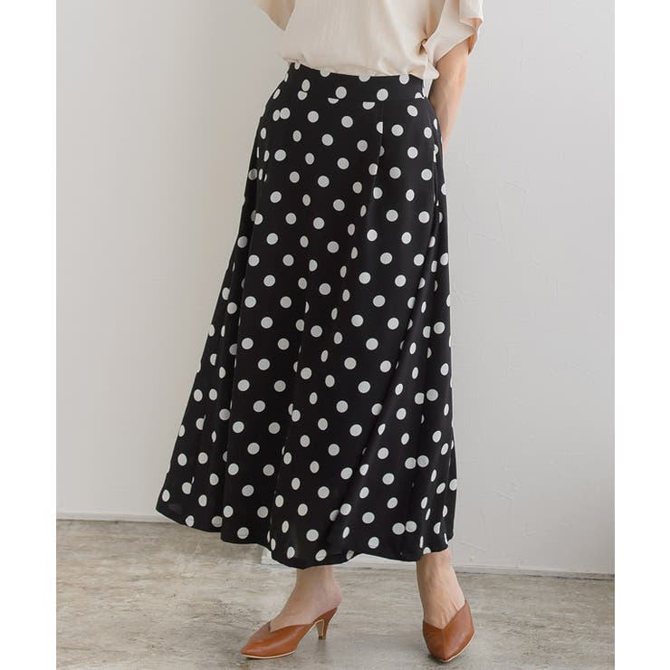 ブラック | ドット柄ロングスカート ロングスカート フレアスカート マーメイド ロング | Pierrot