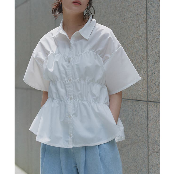 オフホワイト | [ECLAM] ウエストシャーリングデザインブラウス ブラウス | Pierrot