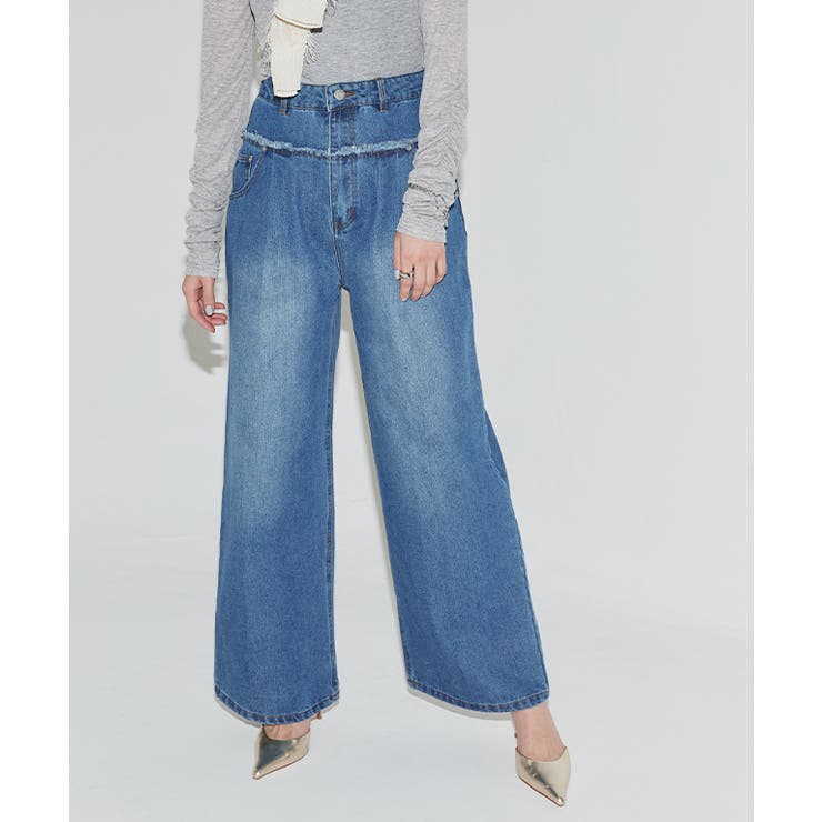 ブルー | [ECLAM] フリンジデザインデニムパンツ デニム | Pierrot