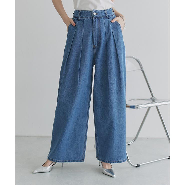 ブルー | [ECLAM] タックデザインデニムパンツ デニム | Pierrot