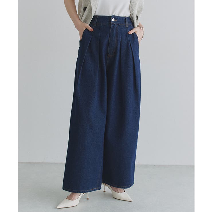 インディゴ | [ECLAM] タックデザインデニムパンツ デニム | Pierrot