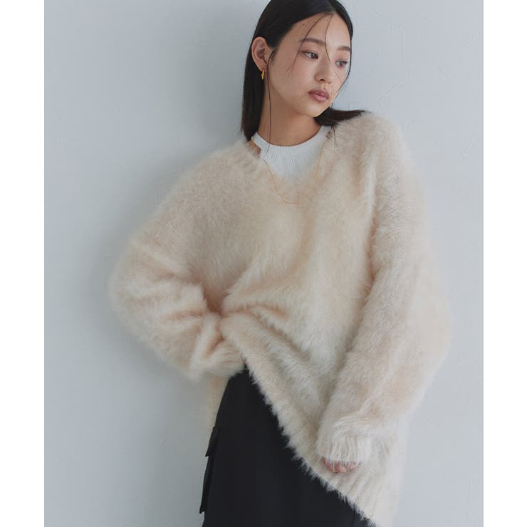 アイボリー | [ECLAM] シャギーＶネックニット ニット | Pierrot