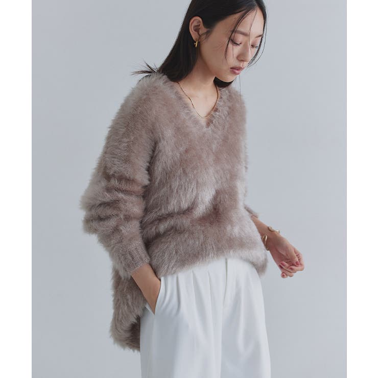 グレージュ | [ECLAM] シャギーＶネックニット ニット | Pierrot