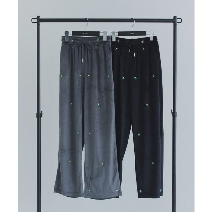 [ECLAM] フラワー刺繍ベロアワイドパンツ パンツ | Pierrot | 詳細画像2 