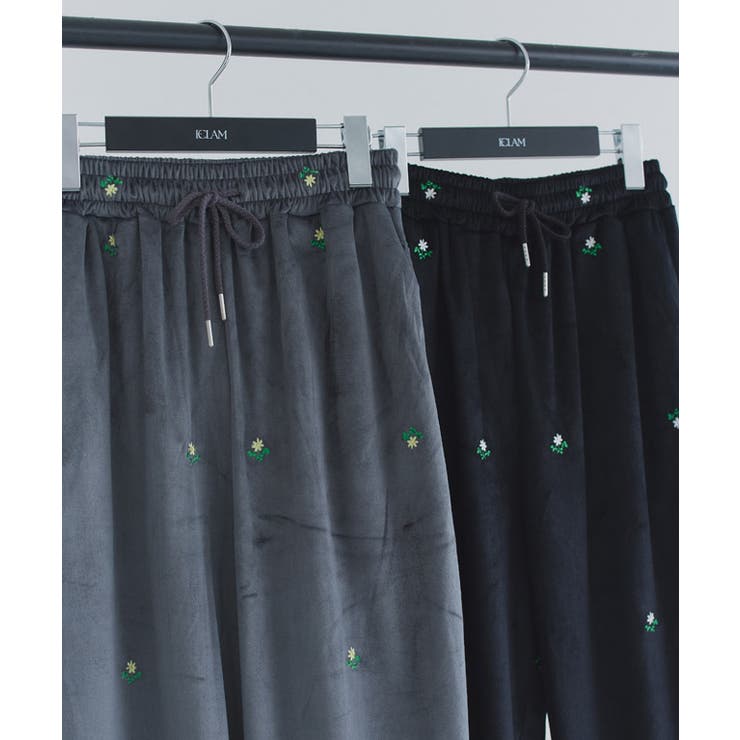 [ECLAM] フラワー刺繍ベロアワイドパンツ パンツ | Pierrot | 詳細画像3 