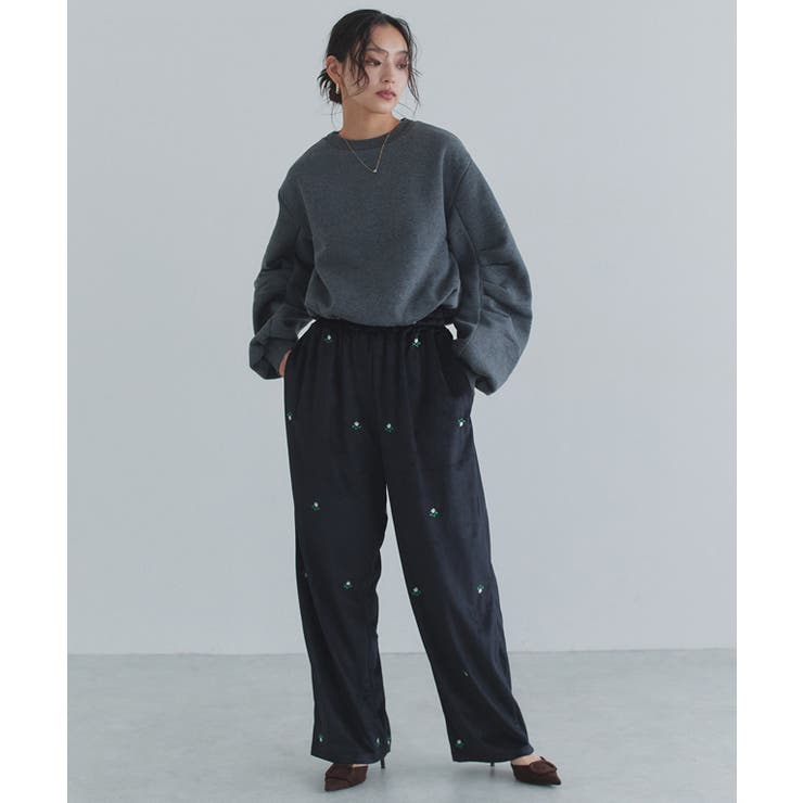 [ECLAM] フラワー刺繍ベロアワイドパンツ パンツ | Pierrot | 詳細画像20 