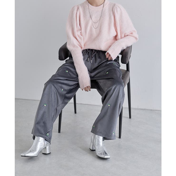 [ECLAM] フラワー刺繍ベロアワイドパンツ パンツ | Pierrot | 詳細画像14 