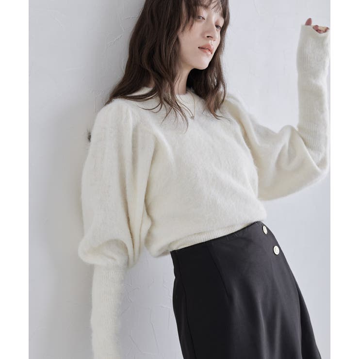 ECLAM]モヘアライクパフスリーブニット ニット パフスリーブ[品番