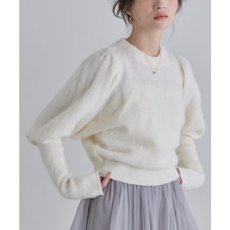 ECLAM]モヘアライクパフスリーブニット ニット パフスリーブ[品番