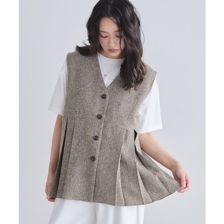 ブラウン | [ECLAM]サマーツイードタックジレベスト 旬 着映え | Pierrot