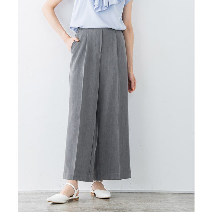 高見えワイドパンツ 美脚 ワイドパンツ 高見え レーヨン混