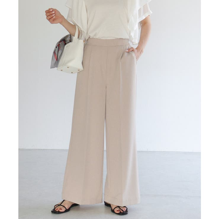 ///グレージュ | 10サイズ展開 高見えワイドパンツ 低身長 | Pierrot