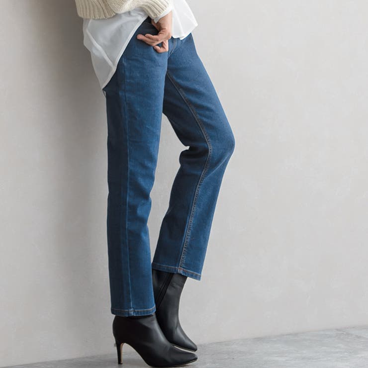 ノーマル/ブルー | 裏起毛テ―パードデニム綿混 デニム ストレッチ テーパード ガールズデニム | Pierrot