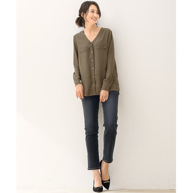 ウォッシュ/ブラック | 裏起毛テ―パードデニム綿混 デニム ストレッチ テーパード ガールズデニム | Pierrot