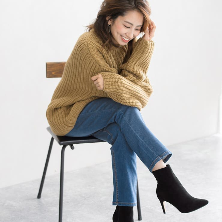 ウォッシュ/ブルー | 裏起毛テ―パードデニム綿混 デニム ストレッチ テーパード ガールズデニム | Pierrot