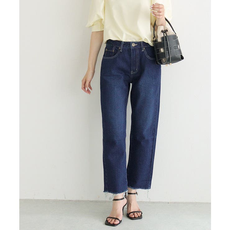 ネイビー | カットオフデニム デニム ジーンズ パンツ デニムパンツ ストレートデニム | Pierrot