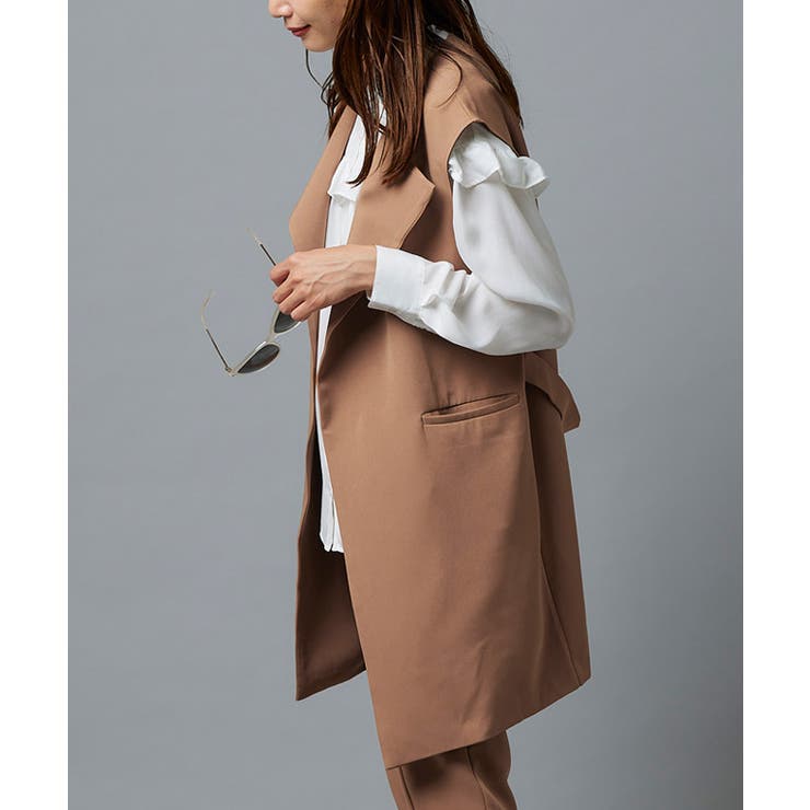 ノーカラージレ ノーカラー ジレ ノースリーブ ジャケット[品番