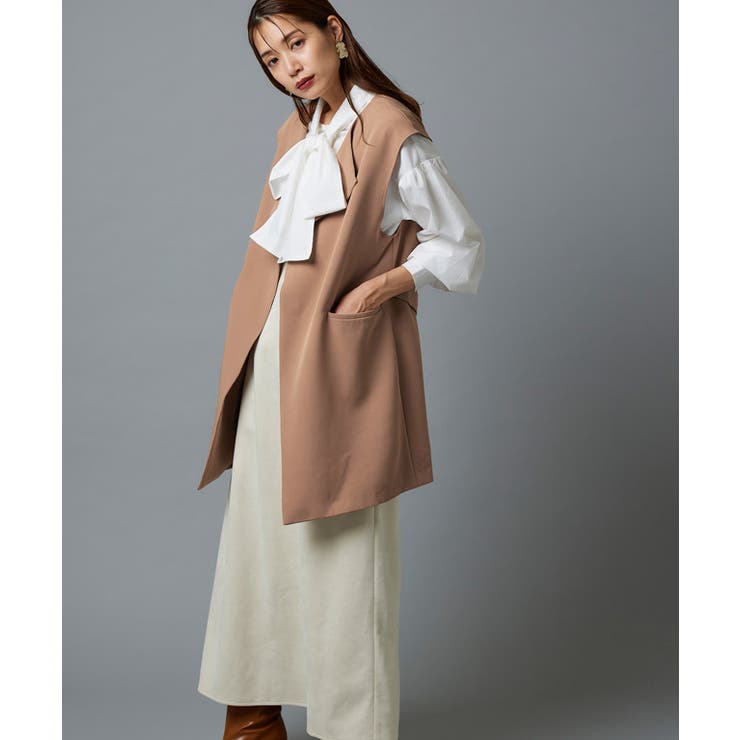 ノーカラージレ ノーカラー ジレ ノースリーブ ジャケット[品番