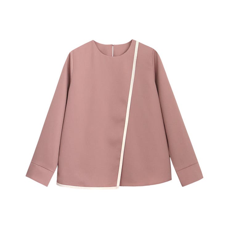 サーモン×アイボリー | ラインデザインラップブラウス ブラウス ラップ | Pierrot