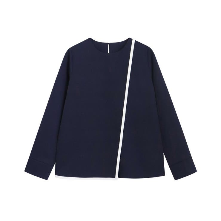 ネイビー×オフホワイト | ラインデザインラップブラウス ブラウス ラップ | Pierrot