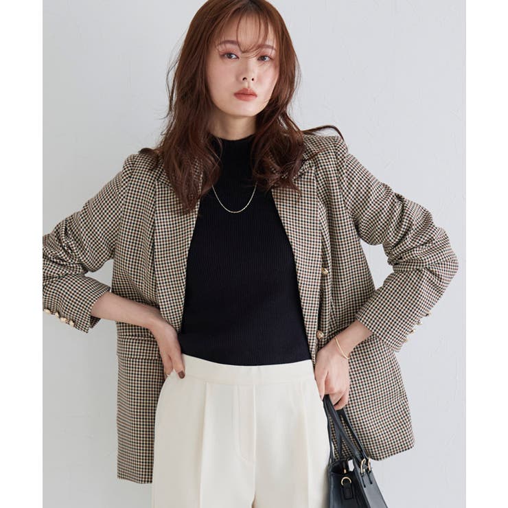 チェック/ブラウン | ダブルボタンテーラードジャケット ジャケット テーラード | Pierrot