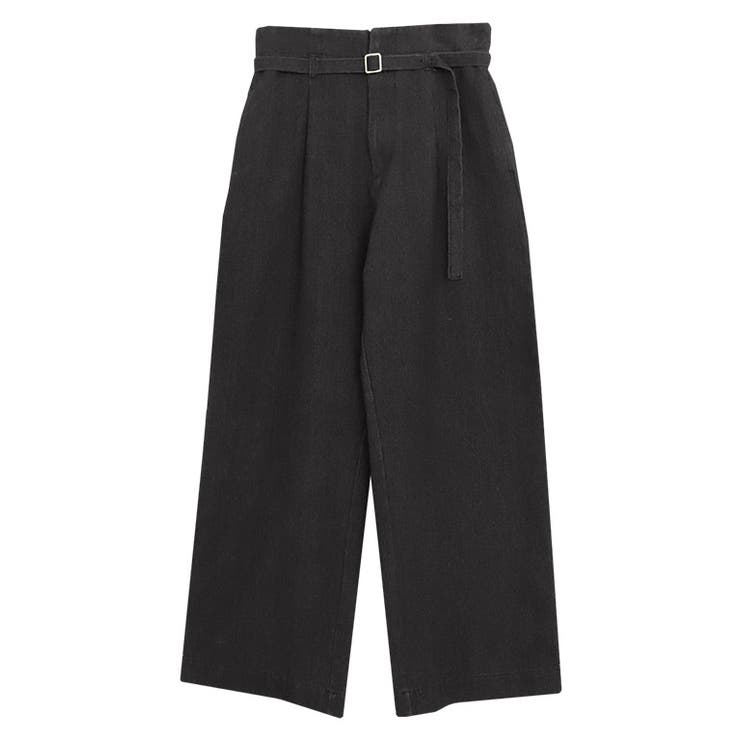 ブラック | ベルト付きタックデニム デニム パンツ | Pierrot