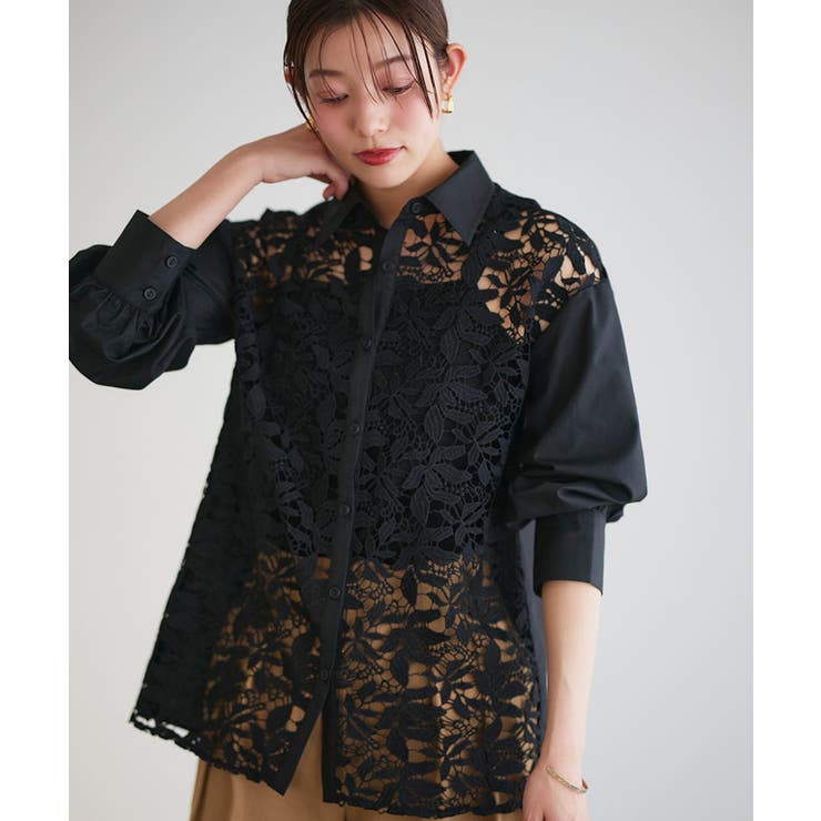 新品 アトリエピエロ ラッフルレースシャツ ロングシャツ ハイネック