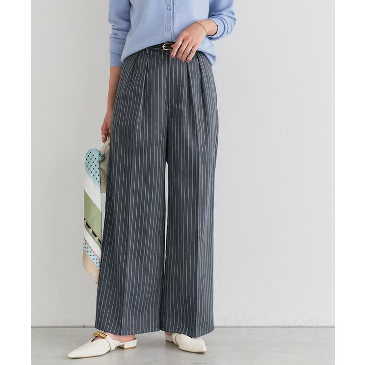 ストライプ/チャコール | センタープレスタックワイドパンツ センタープレス タック | Pierrot