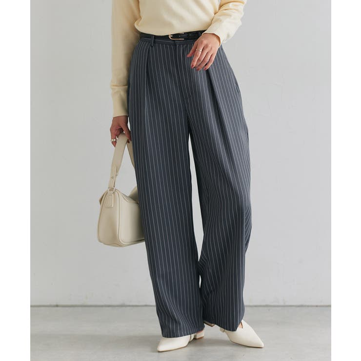 ストライプ/チャコール | タックカーブパンツ パンツ タック | Pierrot
