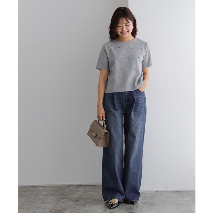 タックワイドデニム デニムパンツ ワイドシルエット[品番