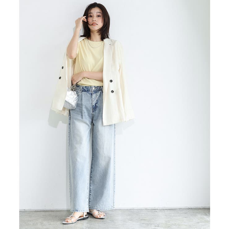 タックワイドデニム デニムパンツ ワイドシルエット[品番