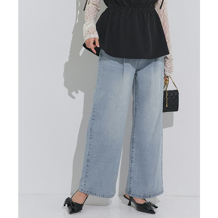 タックワイドデニム デニムパンツ ワイドシルエット[品番