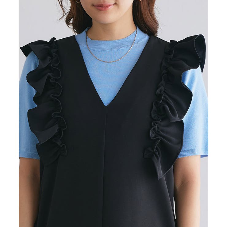 ショルダーフリルVネックジャンパースカート ジャンパースカート フリルデザイン | Pierrot | 詳細画像4 