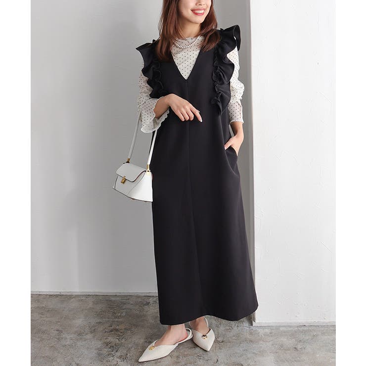 ショルダーフリルVネックジャンパースカート ジャンパースカート フリルデザイン | Pierrot | 詳細画像21 